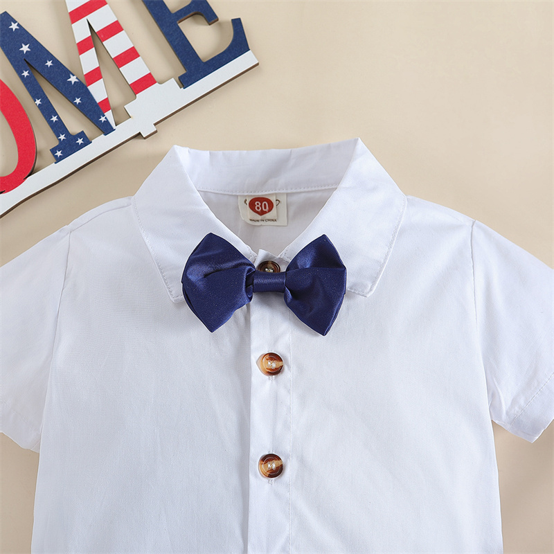 Baby Boys Independence Day Stars and streaks Gentlemen T-shirt+Suspenders 2pcs Set
