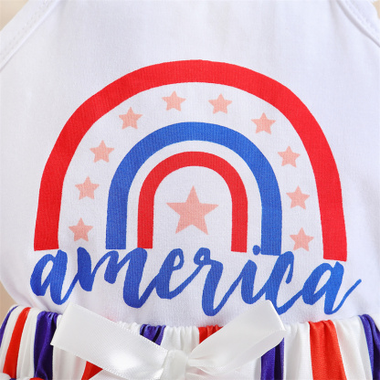 Baby Girl Independence Day Rainbow Stripes Sleeveless Bodysuit+Skirt+ Hairband 3pcs set