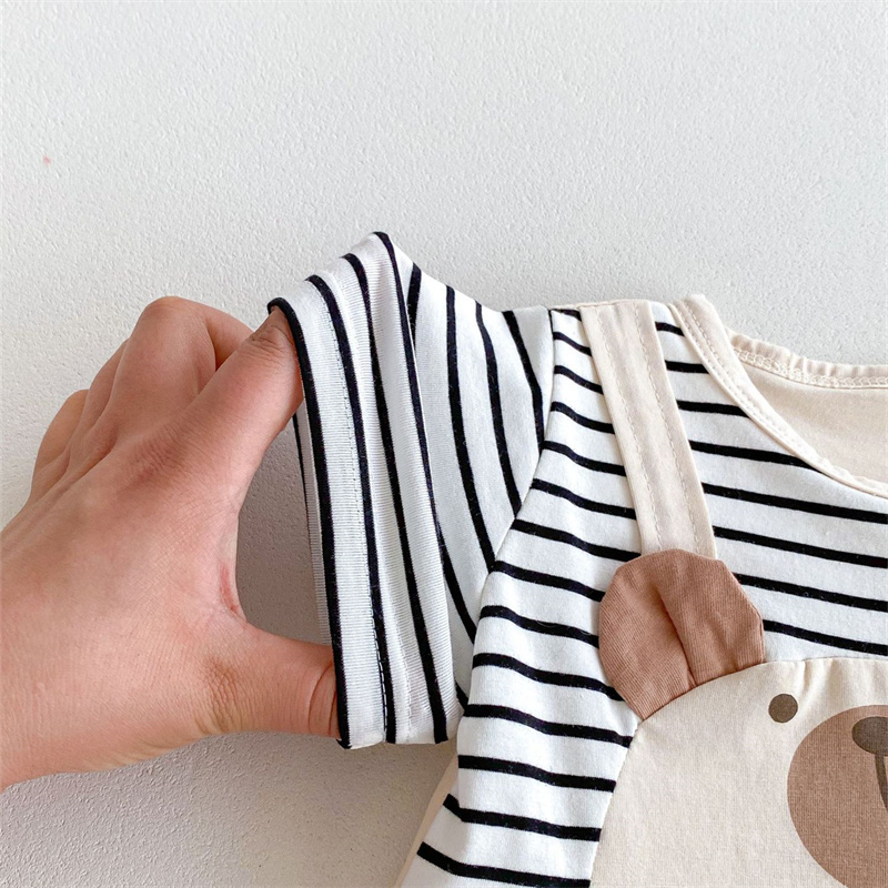 Baby Boy/Girl Cute Bear Stripe Short Sleeve Romper