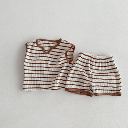 2pcs Baby Boy/Girl Stripe Clash Vintage Sleeveless T-Shirt with Pant Set