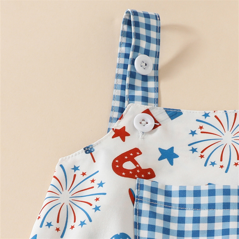 Baby Girl Independence Day Monogram Fireworks Sling Sleeveless Bodysuit