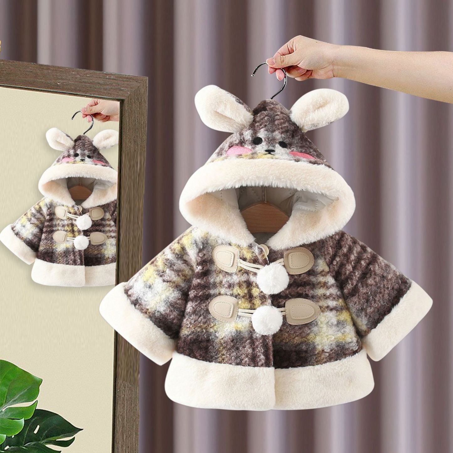Baby Girl Warm Plaid Hooded Cape
