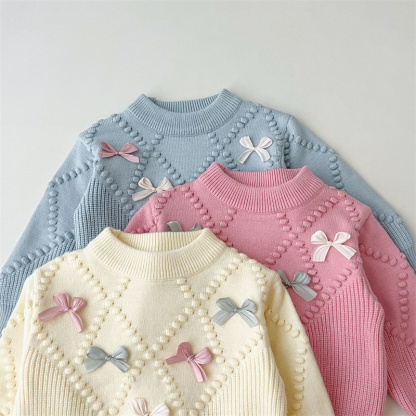 2pcs Baby Girl Bow Knit Sweater Set