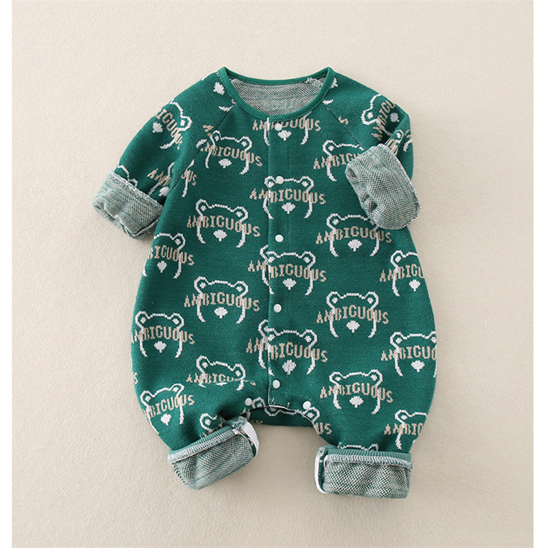 Baby Boy Bear Knit Long Sleeve Romper