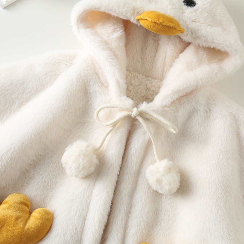 Baby Girl Padded and ThickenedCartoon Duck Poncho Top