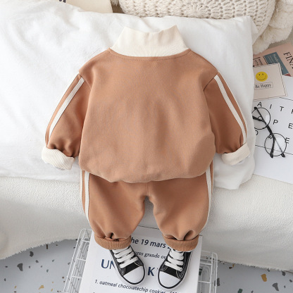 2pcs Baby Boy Cardigan Zip Casual Long Sleeve Set