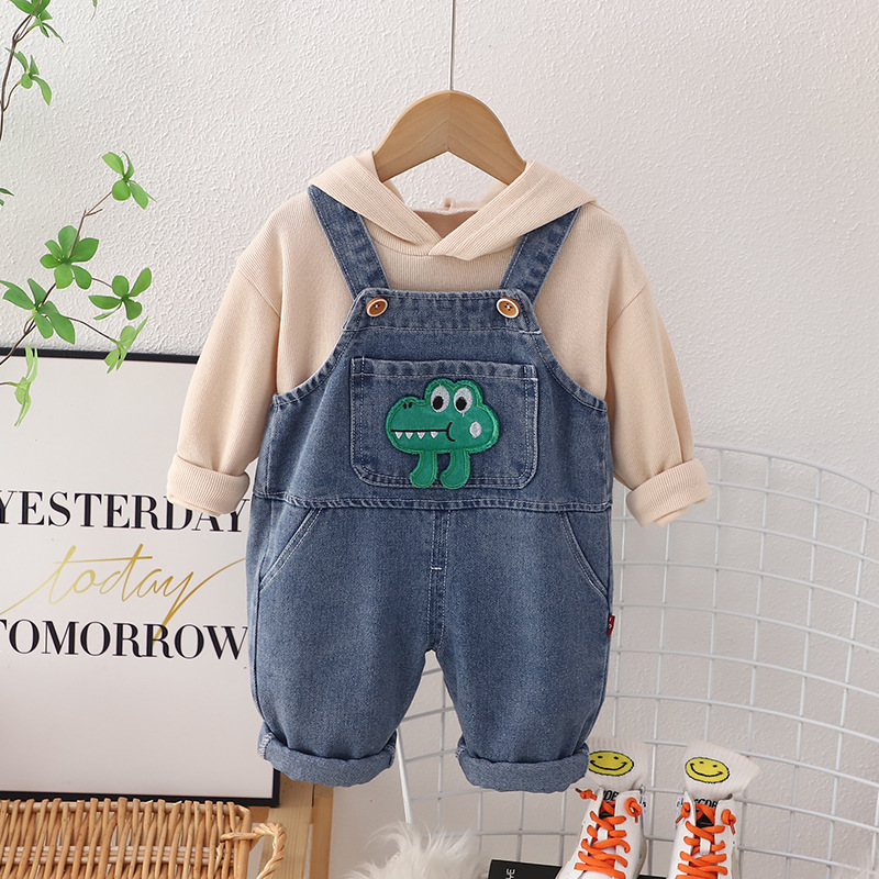 2pcs Baby Boy Hooded Sweatshirt Bib Pants Set