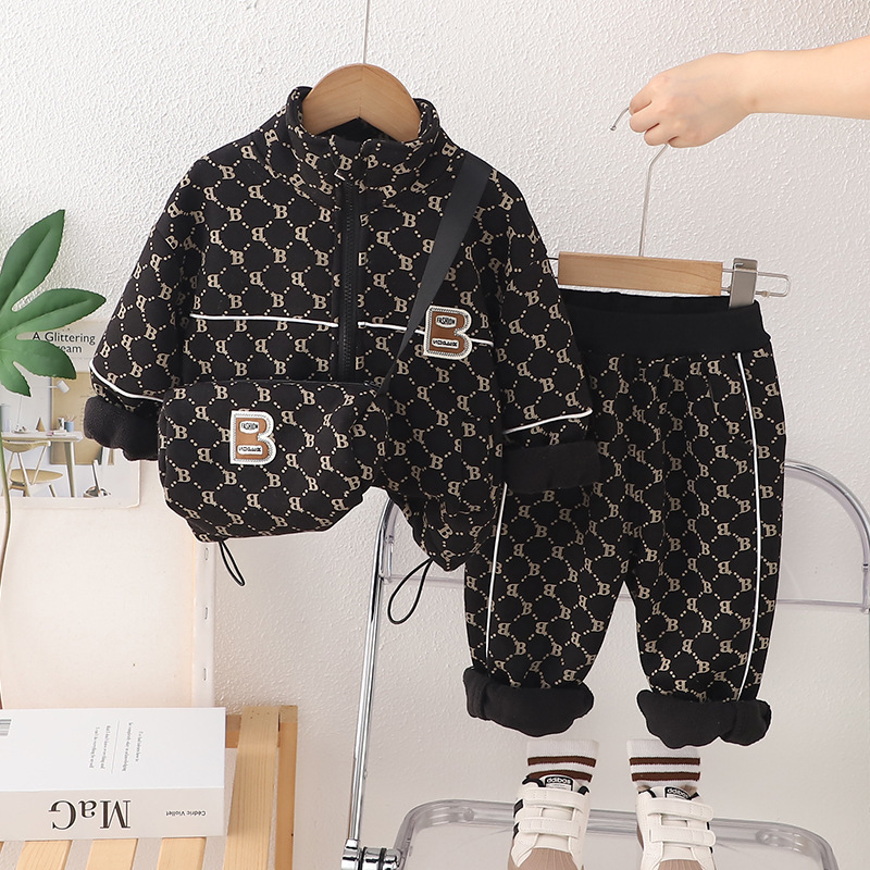 2pcs Baby Boy Collar Zip Padded With Bag Set