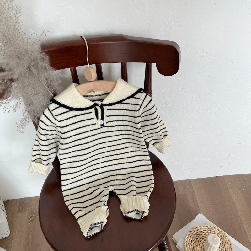 Baby Boy/Girl Knitted Navy Collar Long Sleeve Bodysuit 