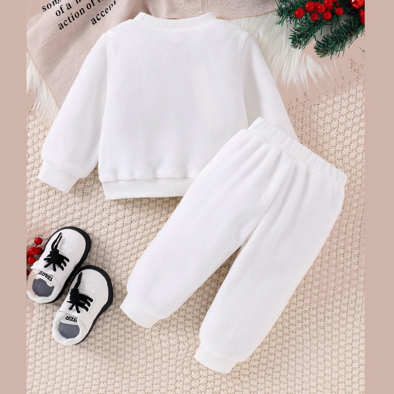 2pcs Baby Girl/Boy Christmas Snowman Crew Neck Sweatshirt and Pants Set