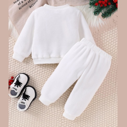 2pcs Baby Girl/Boy Christmas Snowman Crew Neck Sweatshirt and Pants Set