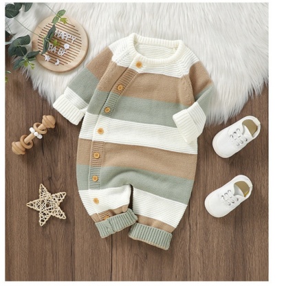 Baby Girl/Boy Knit Stripes Long Sleeve Romper