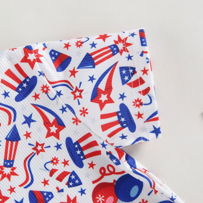 Baby Boy/Girl Independence Day Flag Print Crew Neck Short Sleeve Romper