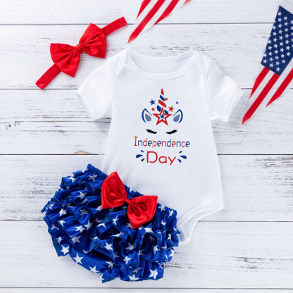Baby Boys Independence Day Letter Print Bodysuit + Pant +Hairband Three-piece set