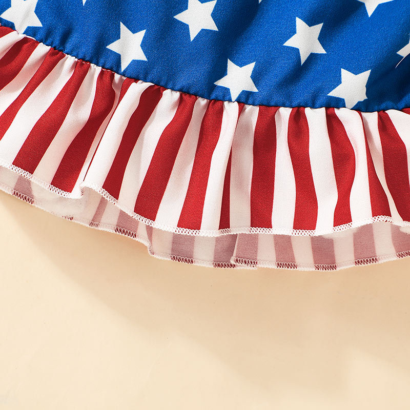 Baby Girl Independence Day Stripes and Stars Sling-shirt+ Pant + Hairband 3pcs Set