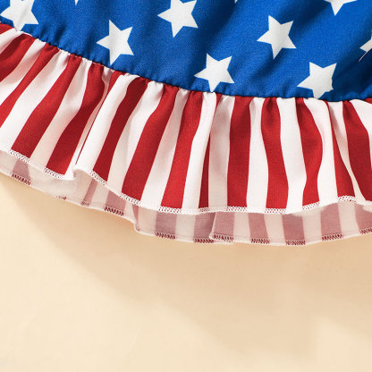 Baby Girl Independence Day Stripes and Stars Sling-shirt+ Pant + Hairband 3pcs Set