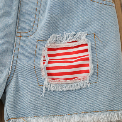 Baby Girl Independence Day Stars Sling-shirt+ Raglan Shorts + Hairband 3pcs Set