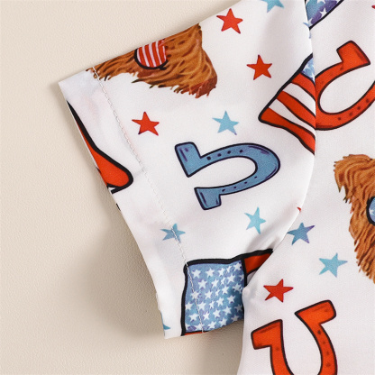 2pcs Baby Boy Independence Day Flag Print Bow Tie Shirt with Pant Set