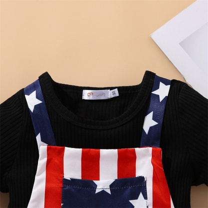 Baby Boys Independence Day Stars and Stripes T-shirt+Suspenders 2pcs Set
