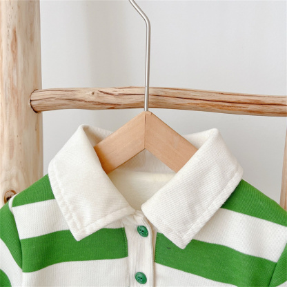 Baby Boy/Girl Striped Shirt Collar Long Sleeve Romper