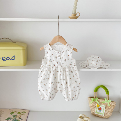 Baby Girl Floral Plaid Sleeveless Romper+ Hairband 2pcs set