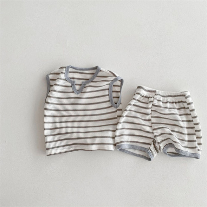 2pcs Baby Boy/Girl Stripe Clash Vintage Sleeveless T-Shirt with Pant Set
