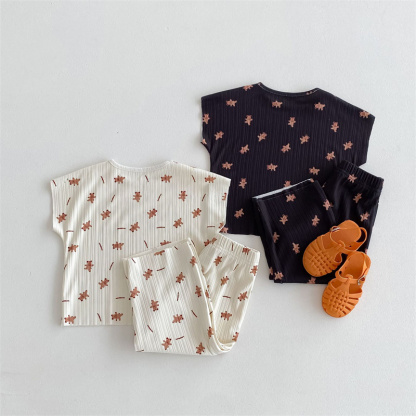 2pcs Baby Boy/Girl Cute Bear Ruffle Sleeveless T-Shirt with Pant Set