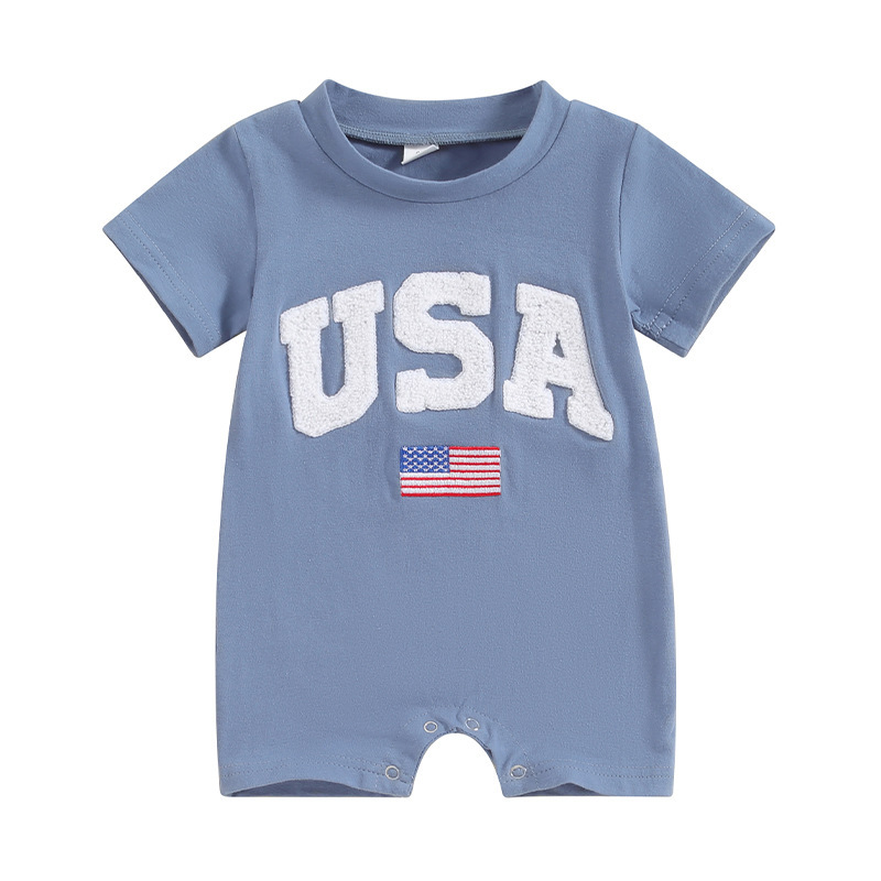 Baby Boys Embroidered American Flag Short Sleeve Bodysuit-kissminis