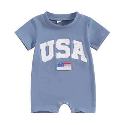 Baby Boys Embroidered Independence Day Alphabet USA Short Sleeve Rromper