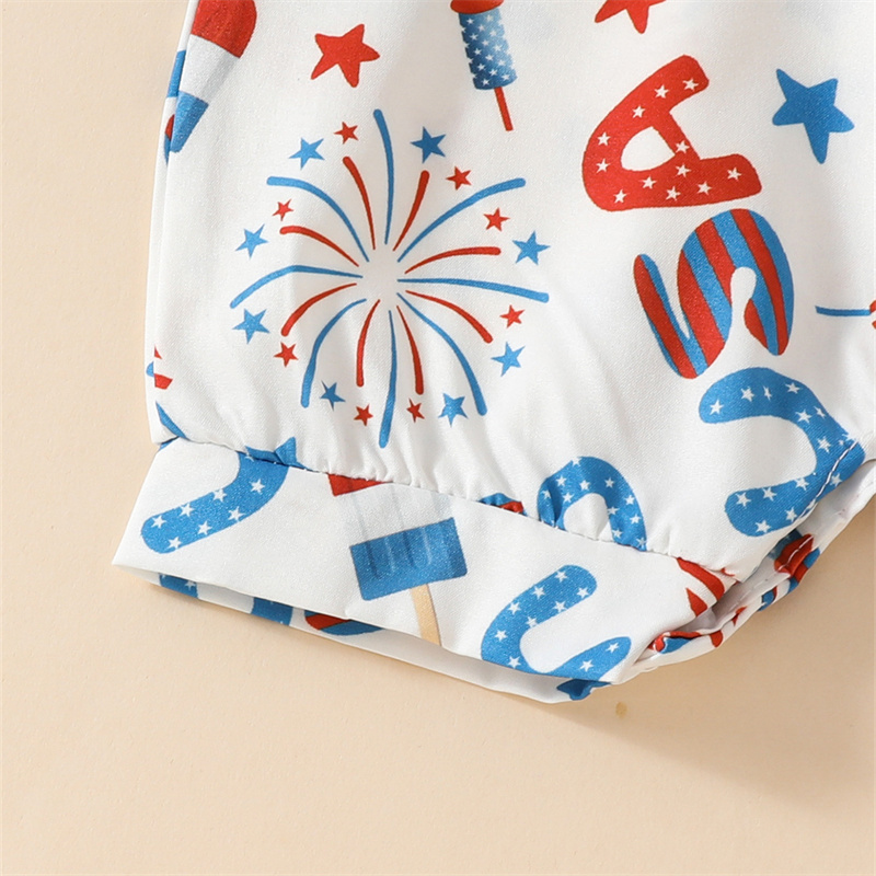Baby Girl Independence Day Monogram Fireworks Sling Sleeveless Bodysuit