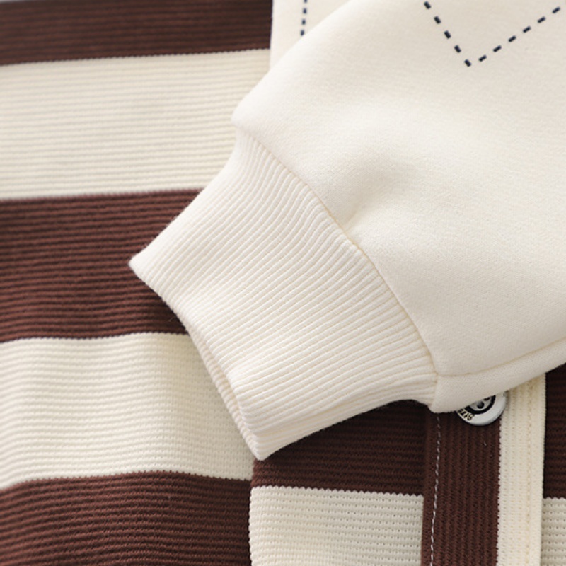 2pcs Baby Boy Cartoon Striped Sweatshirt Long Sleeve Lapel Set