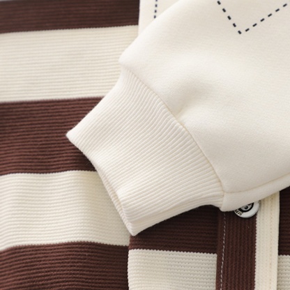 2pcs Baby Boy Cartoon Striped Sweatshirt Long Sleeve Lapel Set