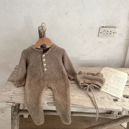 Baby Girl Mink Velvet Cute Bear Foot Wrap with Hat Romper