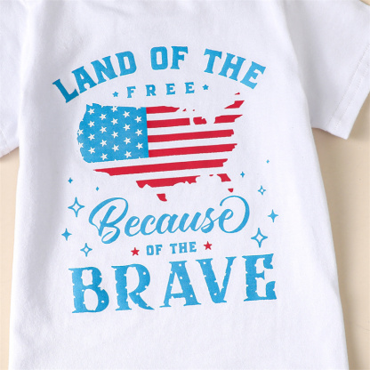 2pcs Baby Boy/Girl Independence Day Reversible Blue Letter Print T-shirt with Pant Set