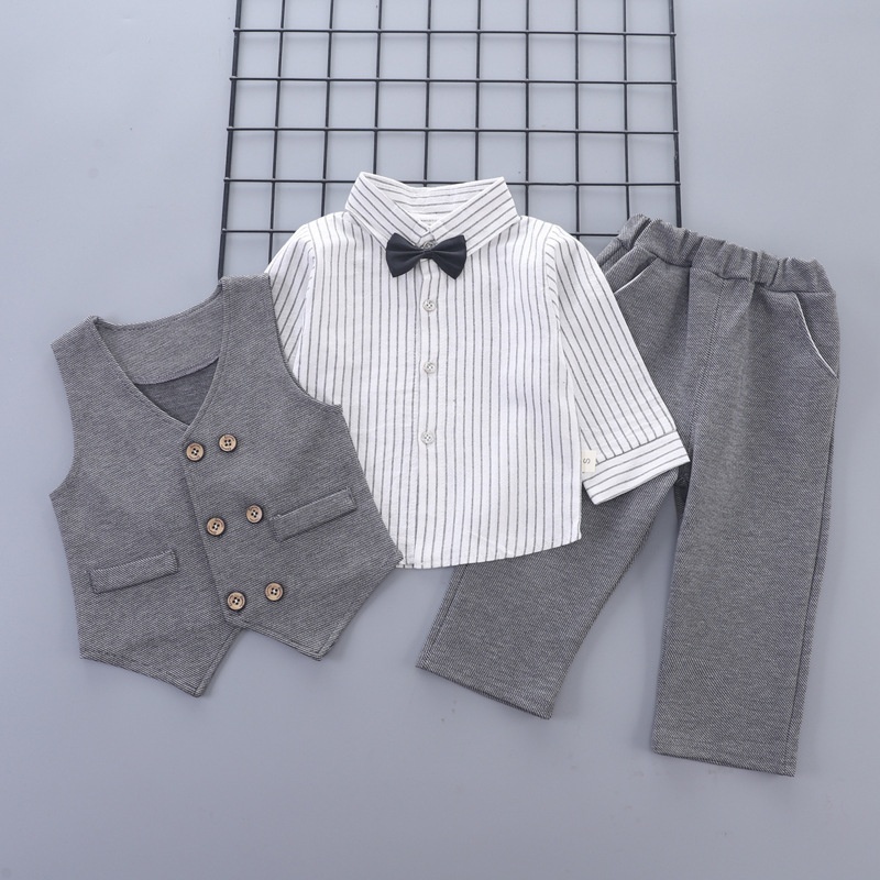 3pcs Baby Boy Bow Tie Vest Suit
