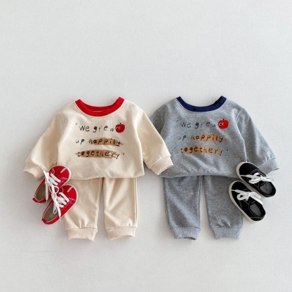 2pcs Baby Girl/Boy Apple Letters Long Sleeve Set