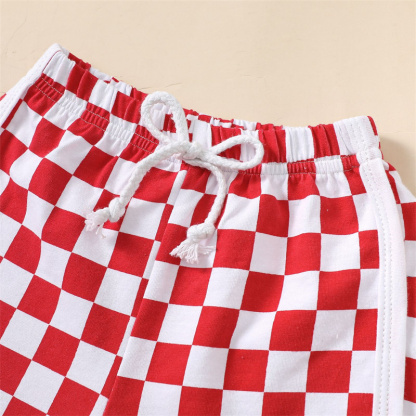 2pcs Baby Boy/Girl Independence Day Red and White Checkered T-shirt with Pant Set