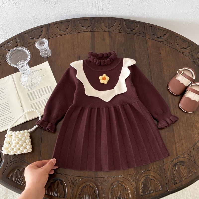 Baby Girl Knitted Flower Long Sleeve Dress