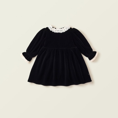 Baby Girl Velvet Padded Lace Lace Princess Dress Long Sleeve Dresses
