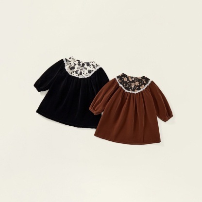 Baby GirlVelvet Lace Bubble Sleeve Long Sleeve Dress