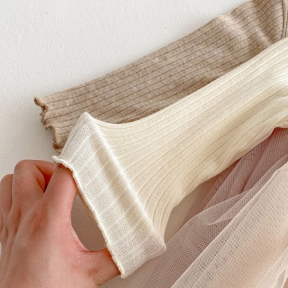 Baby Girl Colour Threaded Wooden Earring Patchwork Long Sleeve Dress