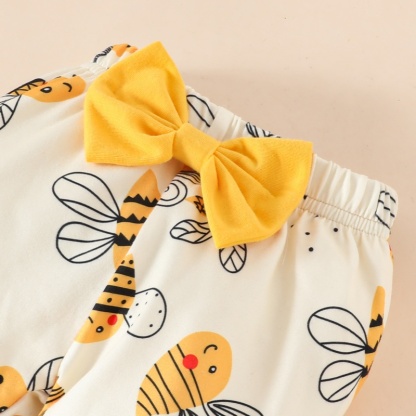 2pcs Baby Girl Cute Little Bee Print Long Sleeve Set With Hairband