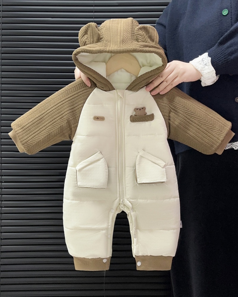 Baby Unisex Hello Bear Padded Hoodie Long Sleeve Romper