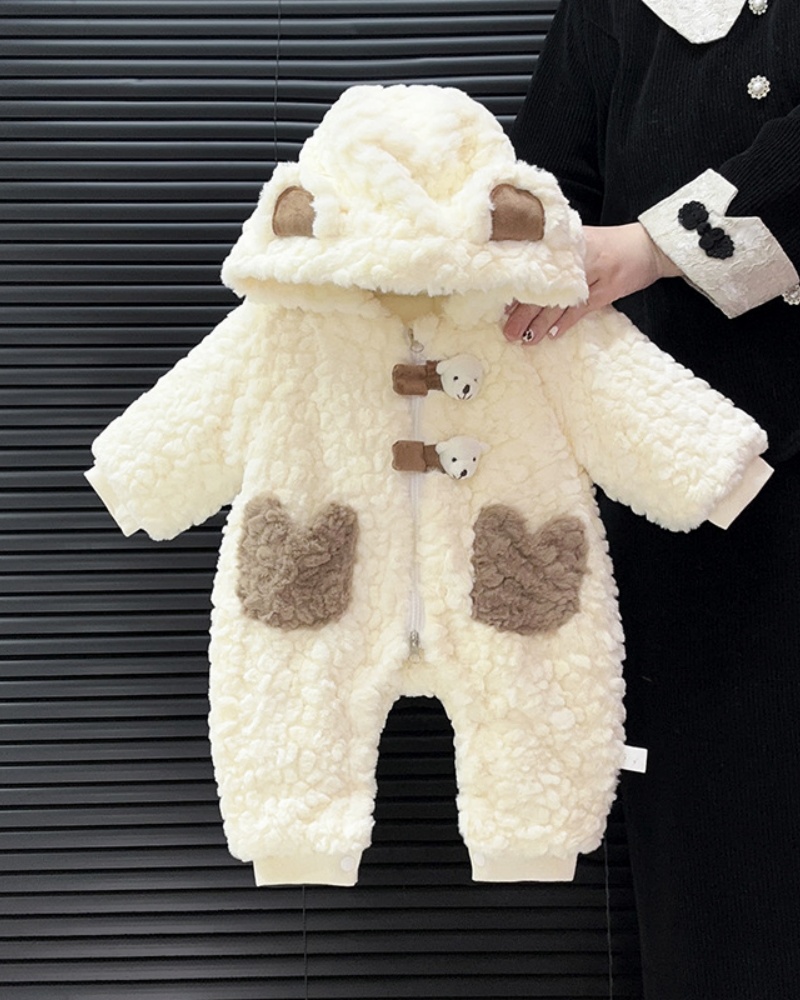 Baby Unisex Bear Padded Hoodie Long Sleeve Romper