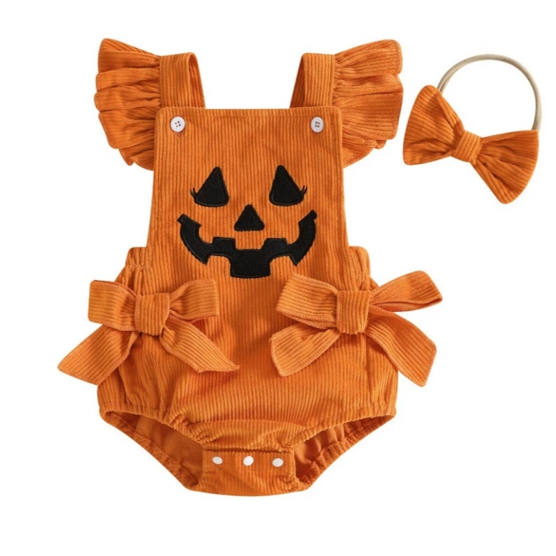Halloween Embroidered Strap Baby Bodysuit Romper