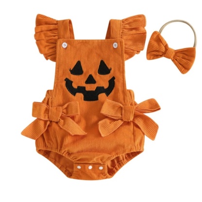 Halloween Embroidered Strap Baby Bodysuit Romper