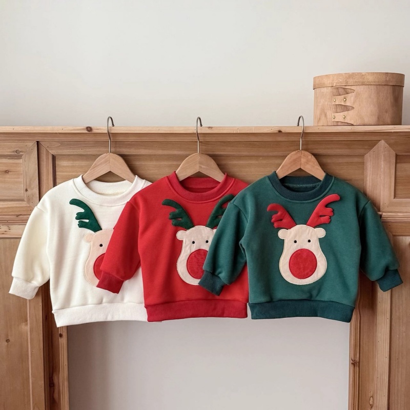 Reindeer Embroidered Kids Long Sleeve Sweatshirt