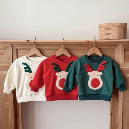 Reindeer Embroidered Kids Long Sleeve Sweatshirt