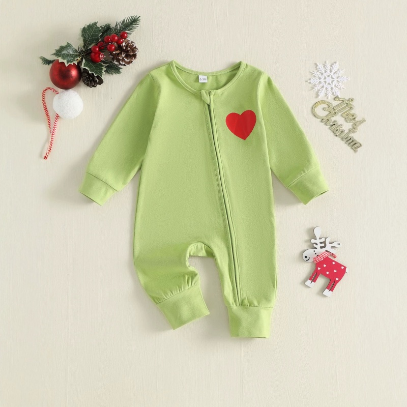 Baby Boy Heart Print Zip Long Sleeve Romper