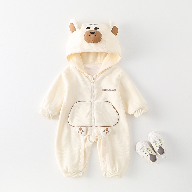 Cartoon Bear Hooded Baby Romper Outfit